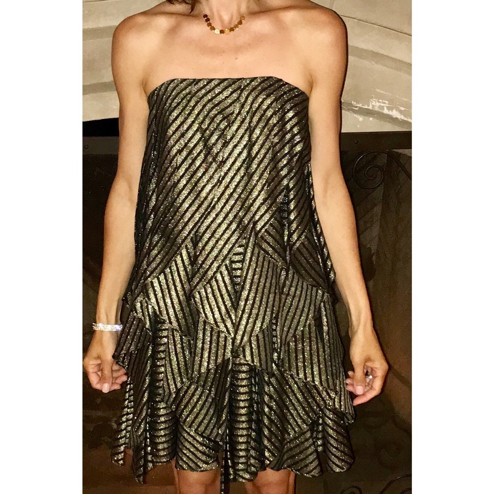 Halston Heritage Gold Metallic Cocktail Dress